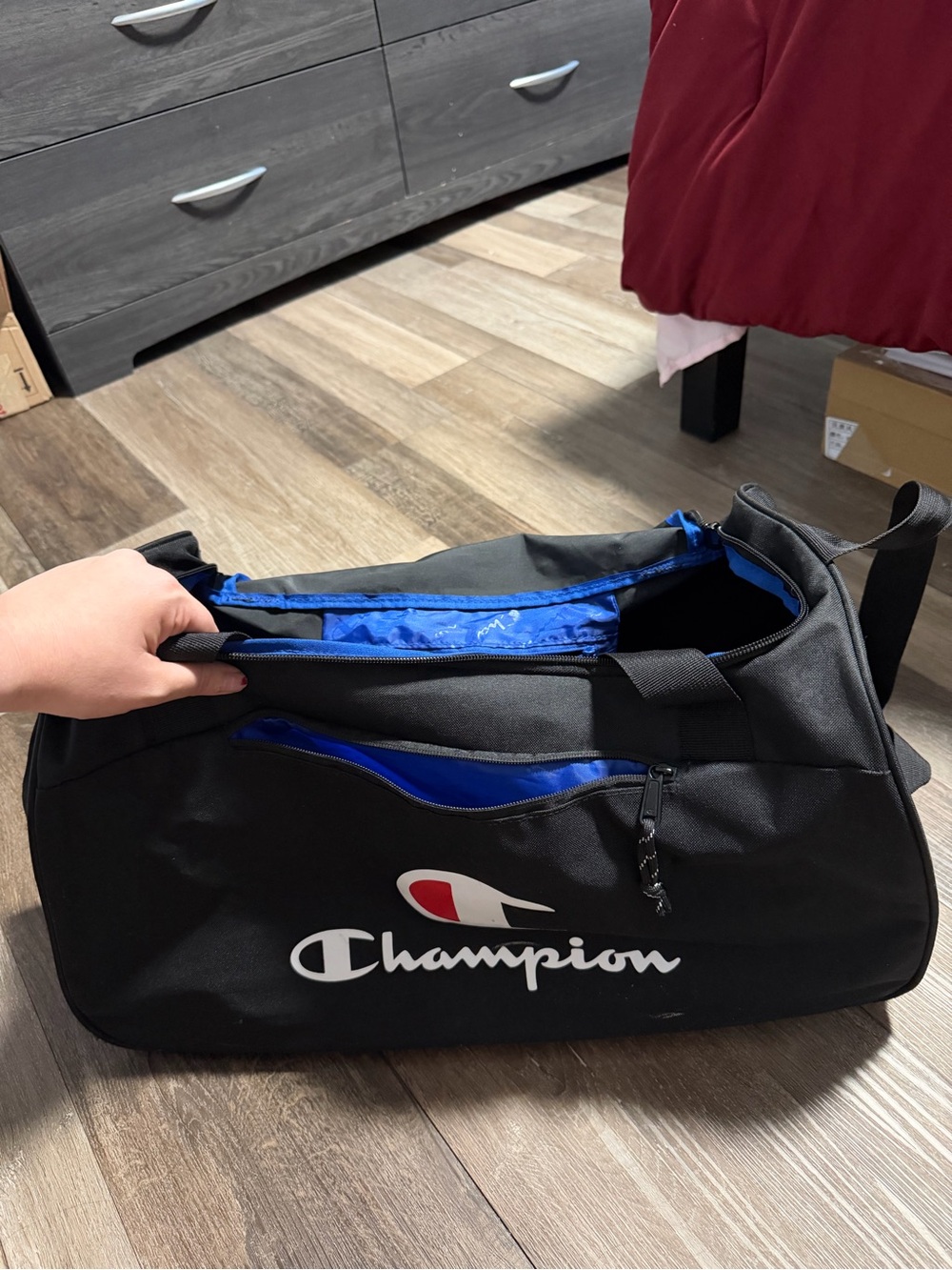 Champion Black and Blue Duffel Gym Bag